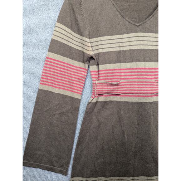 PrAna Sydney Sweater Dress Womens Small Brown Pink Striped Bell Sleeves - Picture 2 of 12